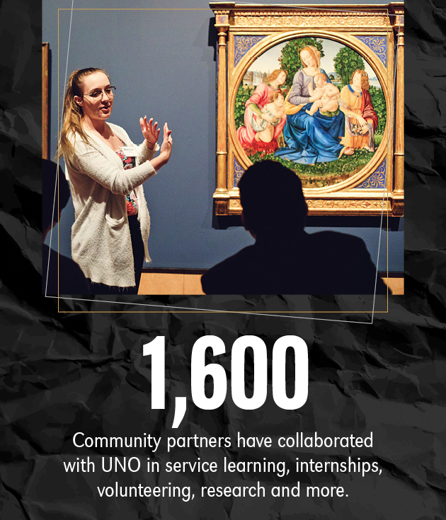 1,600 Community partners have collaborated with UNO in service learning, internships, volunteering, research and more.