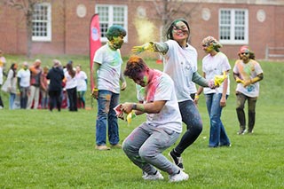Students outside on campus
